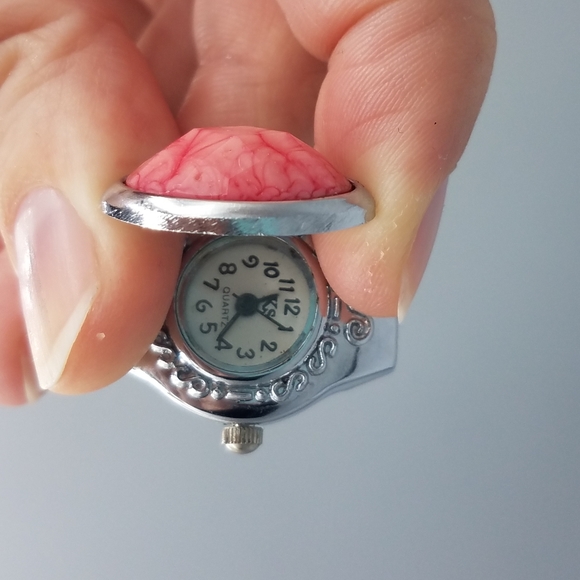Pink Stone Silvertone Ring Watch - Picture 7 of 10